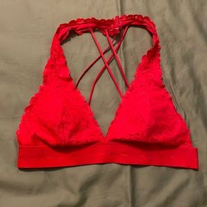 Pink red lace bralette size small